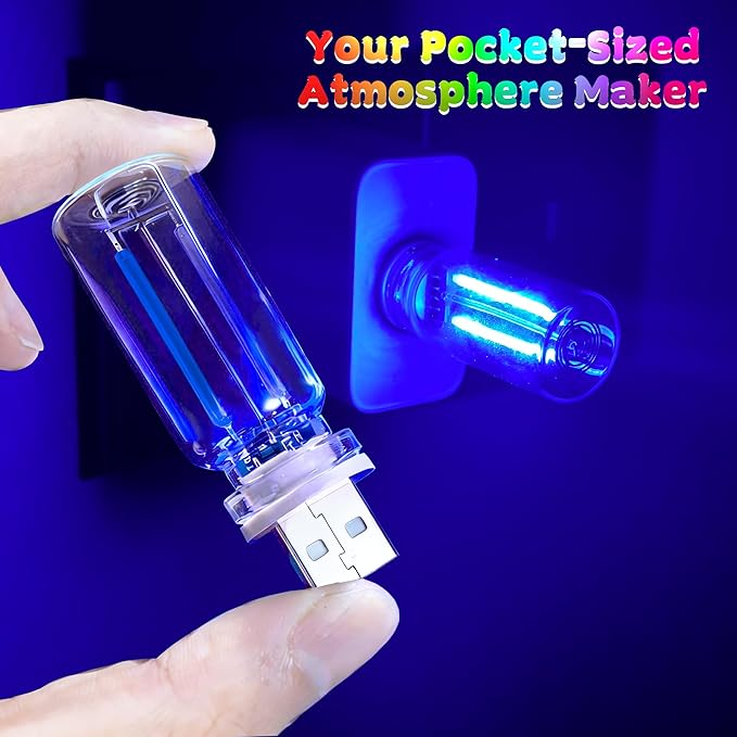 USB Car Night Light,Touch Dimmable Mini LED Lights,Portable Retro Glass Bottle Decorative Lights for Car Interior, Bedroom,Hallway & Party Decor,4-Pack (2Purple&2Blue)