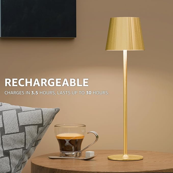 uuffoo 2 Pack Cordless Table Lamp Rechargeable 5000mAH Battery Operated Lights Touch Control LED Portable Desk Lamps 3 Color Dimming for Outdoor Coffee Bedroom Kitchen (Gold)