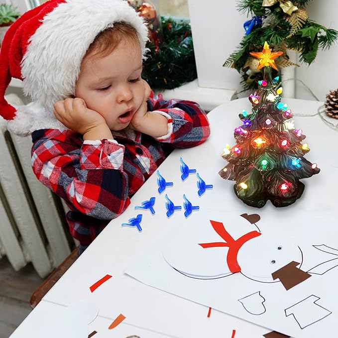 117Pcs Ceramic Christmas Tree Replacement Lights Bulbs Deep Bluebird and 1 Angel/3 Stars Topper Ornament for Ceramic Tree Décor - Medium Plastic Pegs.