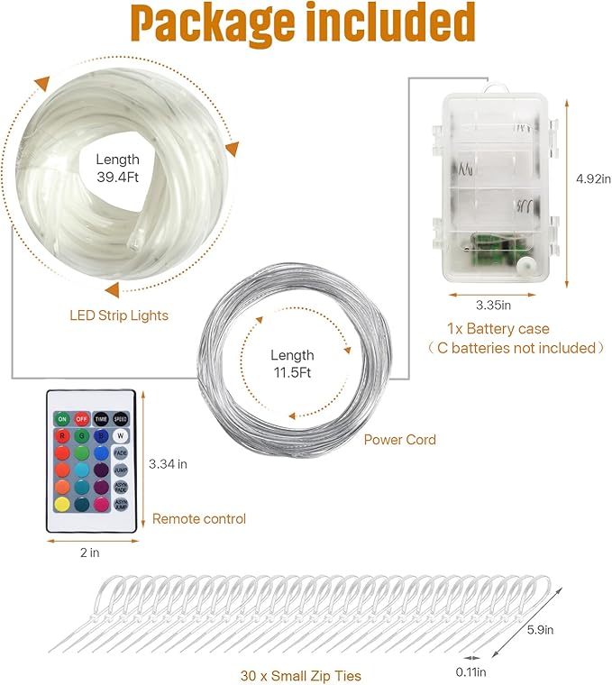 Remote Control LED Pool Lights for Above Ground Pools, 16Ft Submersible LED Rim Lights, C Battery Box, 16 Color Changing at Night, Waterproof