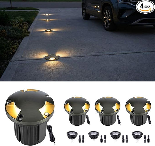 Gardenreet Outdoor Low Voltage Well Lights - Brass 12V Replaceable Bulb In-Ground Lighting, Low Voltage LED Turret Top Fixture, Antique Bronze for Backyard House Patio with 2700K Warm White MR16 Bulb