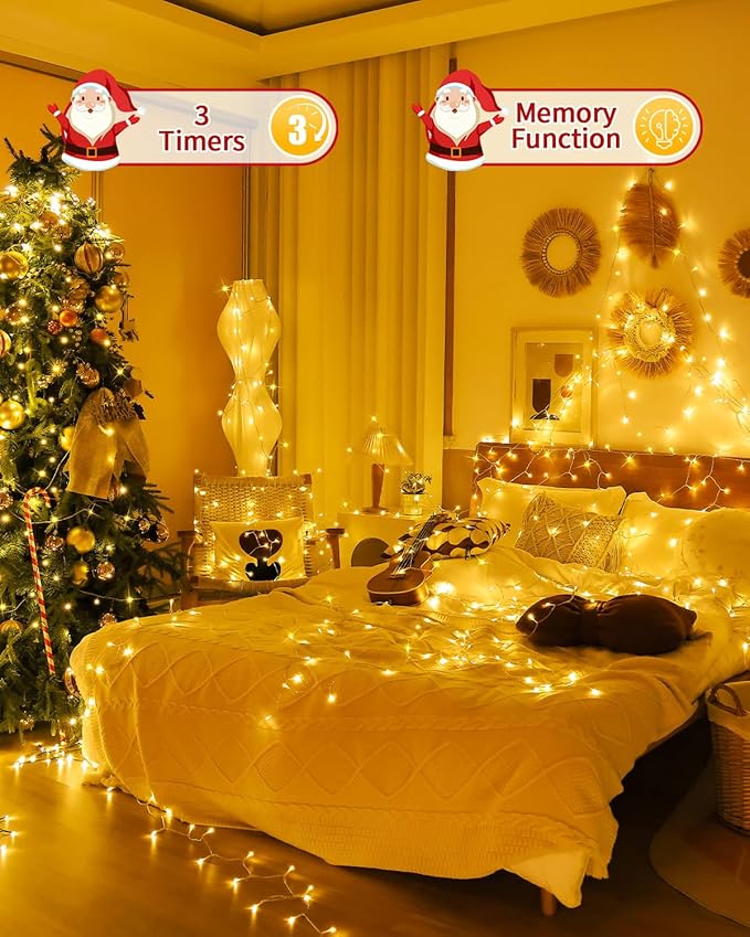 1200 LED 403FT Christmas Lights String Outdoor Indoor, Warm White Xmas Tree Lights, Plug in Twinkle Fairy Light with Remote Timer Dimmable for Room Yard Holiday Party Wedding Camping Decor