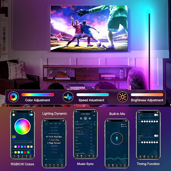 LED Corner Floor Lamp, Corner Lamp - 16 Million DIY Colors, 68+ Scenes, App & Remote Control, Smart RGBICW Corner Light with Music Sync & Timer Setting, LED Lamp for Bedroom, Living Room, Gaming Room