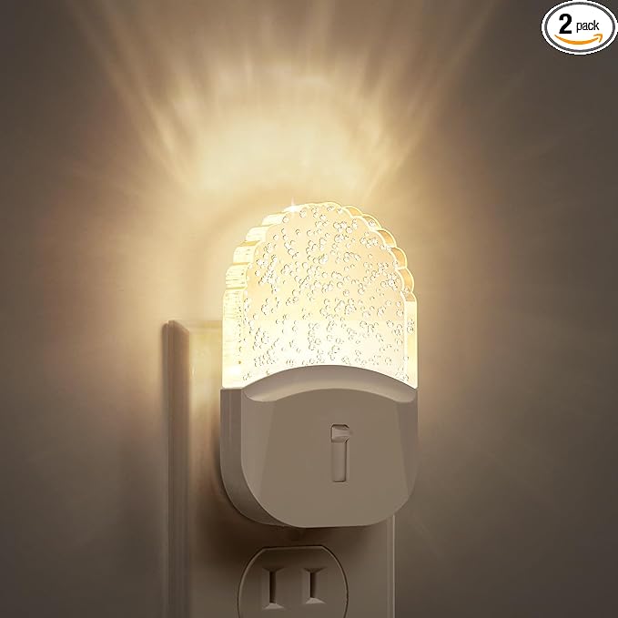 Briignite Bubble Night Light Plug in, LED Acrylic Night Light, 2 Pack, Decorative Dimmable Nightlight Dusk to Dawn Sensor, Soft 3000K Warm Nightlight for Bathroom, Hallway, Bedroom