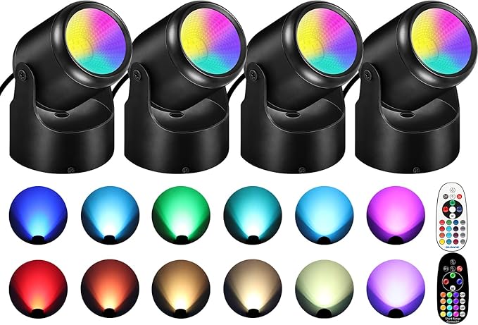 6W RGBW Up Lights Indoor Christmas Spotlight Indoor LED Color Changing Uplighting Indoor with Remote 120V Spot Lights Indoor Plug in Floor Spotlight Indoor for Plant Picture Party, 4 Pack