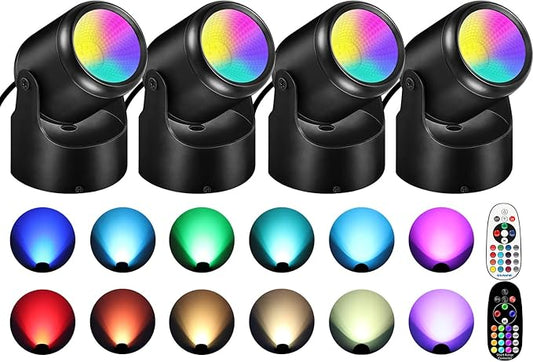 6W RGBW Up Lights Indoor Christmas Spotlight Indoor LED Color Changing Uplighting Indoor with Remote 120V Spot Lights Indoor Plug in Floor Spotlight Indoor for Plant Picture Party, 4 Pack
