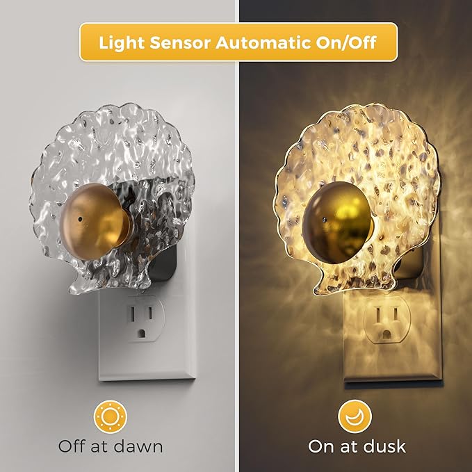 L LOHAS LED Shell Night Light, Night Lights Plug into Wall, Dimmable Nightlights Plug in with Light Sensor, 0-100LM, 3000K Soft White, LED Nightlights for Hallway Bedroom Stairway,1 Pack