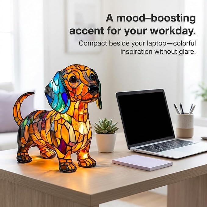 Rainbow Puppy Lamp Stained Glass Dog Night Light 3D Retro Stained Resin Rainbow Pup Lights Charge Powered Table Lamp Puppy Glow Lamps for Home Bedroom Desk (Dog-B)