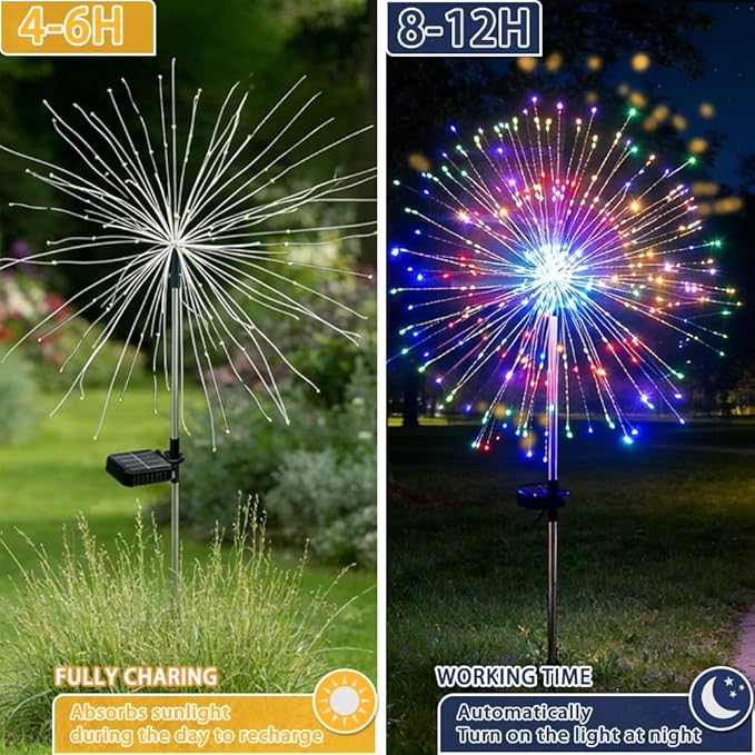 Solar Fireworks Lights for Outside, 150LED 8 Modes Fireworks Solar Lights Outdoor, Fairy Garden Flowers for Yard Pathway Wedding Party Christmas Diwali Garden Decor 8Pack (Multicolor)