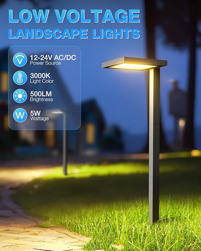 SUNVIE 5W Anti-Glare Low Voltage Pathway Lights Wired 12-24V LED Landscape Path Lights 3000K Cast-Aluminum Waterproof Outdoor Landscape Lighting with Connectors for Walkway Yard Garden, 12 Pack