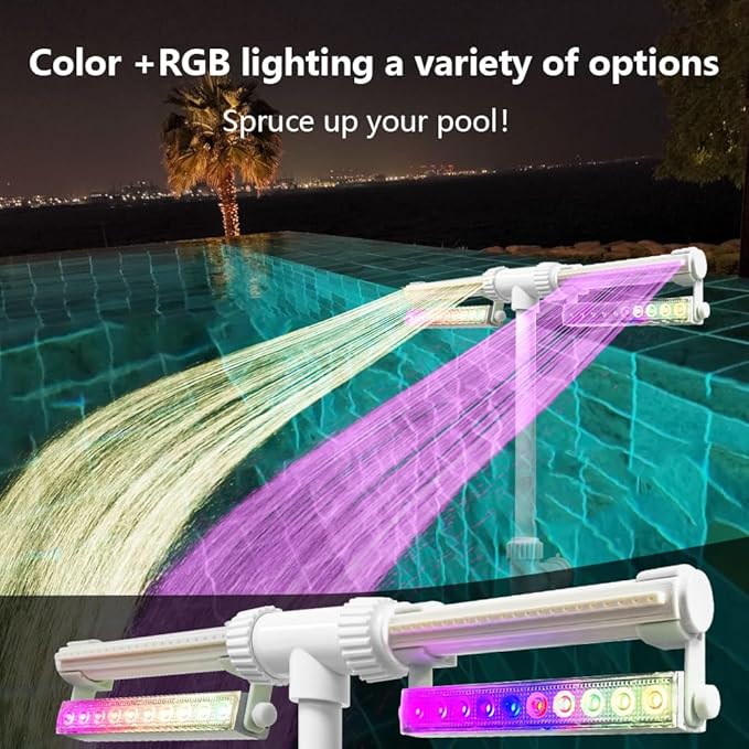 Pool Fountain Lights Waterfall for Above & In-Ground Pools with LED Lights, Remote Control for Above Ground Pool