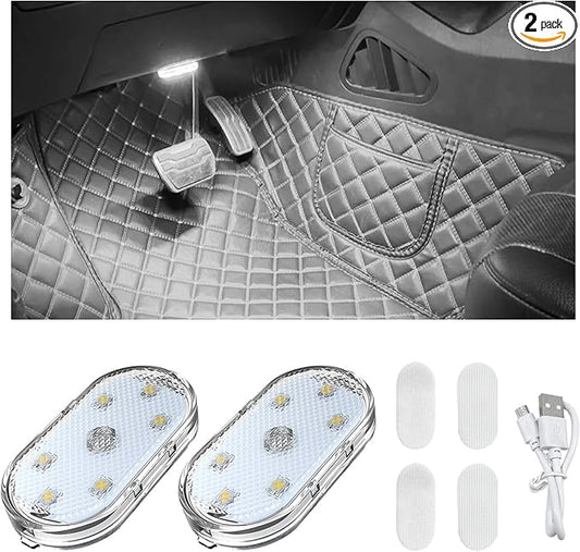 2 PCS Car LED Lights Interior Wireless, Sticky Car Ambient Lighting with 6 Bright LED Lamp Beads, Portable USB Rechargeable Vehicle Interior Led Night Light for Car (White)