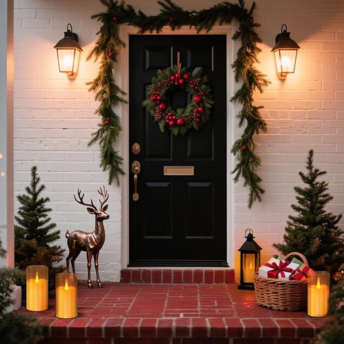 Flameless Candles 4" 5" 6" Set of 2 Acrylic Glass Pillars 3" Diameter Battery Operated Flickering Candles Include 8-Key Remote with Timer Function 400+ Hours (Amber, 2 Pack)