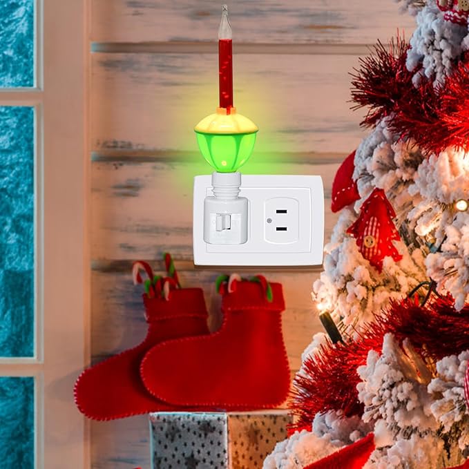 Christmas Bubble Night Lights Plug into Wall, 1 Multicolor Bubble Christmas Night Light + 1 Replacement Bubble Light Bulb, 5w Incandescent Bulb 120v Fits C7/ E12 Candelabra Base Swivel Plug-in Base