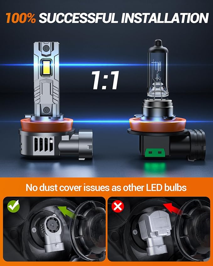 SEALIGHT S2S H11/H8/H9/H16 Light Bulbs, 40000LM Super Brighter, 6500K Pure White H11 Fog Bulbs, 60K+ Hours Lifespan, 2-Pack for Powersports/ATV Lamps