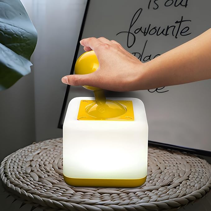 Rocker Night Light Lamp, 2-Speed Timer Bedside Lamp Rechargeable USB LED Companion Light with Joystick Design, DIY Emoji Stickers, 30-Minute Timer, Side Table Light for Bedroom (Yellow)
