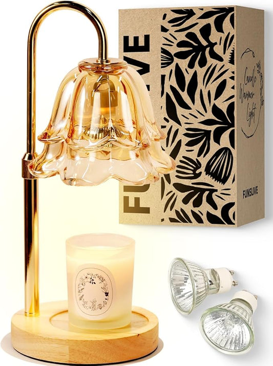 Flower Candle Warmer Lamp with Timer Dimmable, Birthday Gifts for Women Mom, Candle Warming Light Height Adjustable, Wax Melt Warmer for Jar Scented Candles, Housewarming Candle Lamp