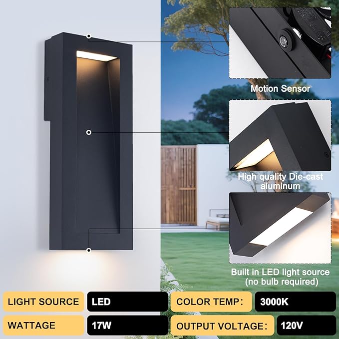 Modern Outdoor Wall Light with LED, Exterior Lighting Fixtures 2700K Integrated, Matte Black Outside Wall Mount Lights for House Front Door Porch Garage Patio Black 2 Packs