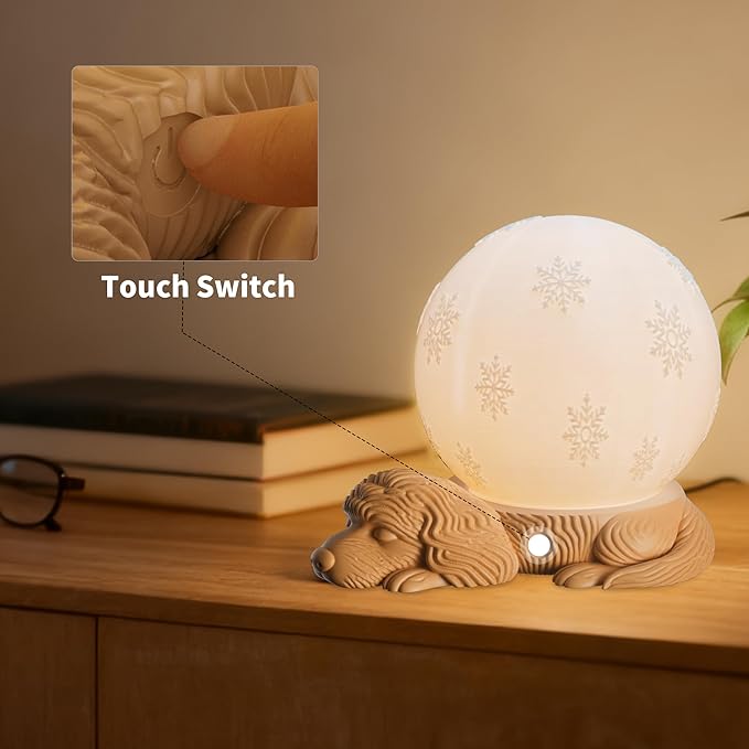 Cute Dog Lamp, Touch Control Battery Operated Bedside Lamp for Bedroom, Adjustable 3 Color Temperatures Rotatable Table Lamps for Nightstand, Nursery