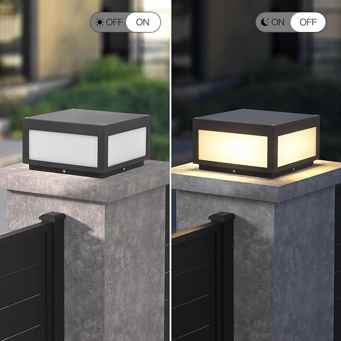 Outdoor Post Lights, 9.84" Square Pillar Lights Hard Wired, Modern Column Lighting Waterproof LED 3000K Warm Posts Lamp Lantern for Patio Driveway Entrance Deck Garden Decoration(120V)