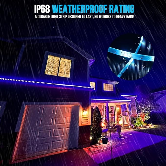 200ft Outdoor Led Strip Lights Waterproof IP68 with Self-Adhesive, Low Voltage 24V, Heavy Duty, Color Changing, Music Sync, Wireless Remote & App Control