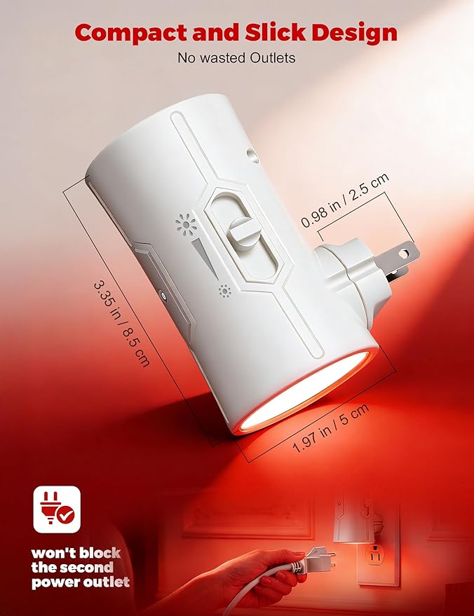Night Light, Night Lights Plug into Wall [2 Pack], 0-100LM Adjustable Brightness Light Sensor Nightlights Plug in Wall for Hallway, Bathroom, Adults, Red Led Nightlight