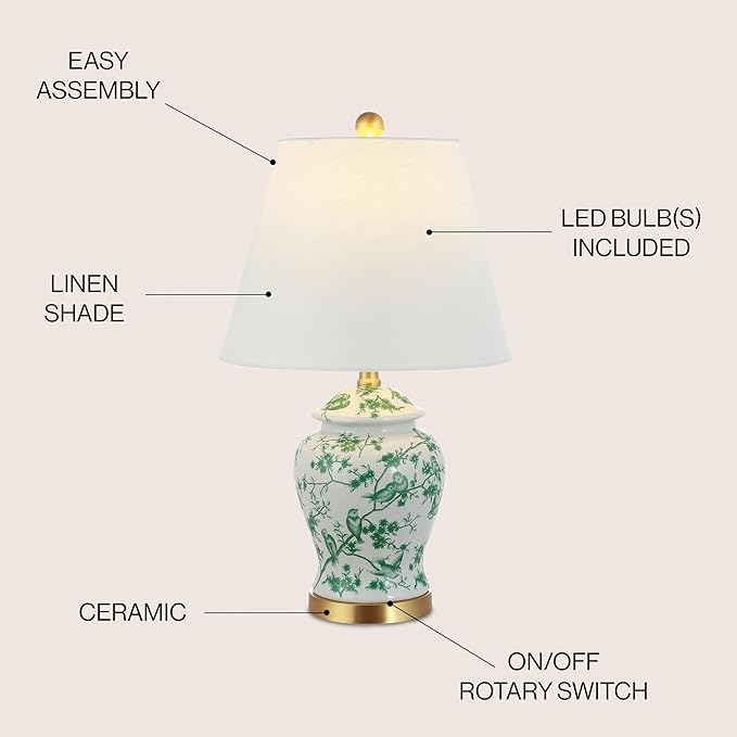 JONATHAN Y JYL3005B Penelope 22" Chinoiserie Classic LED Table Lamp Cottage Traditional Bedside Desk Nightstand for Bedroom Living Room Office College Bookcase LED Bulb Included, Green/White