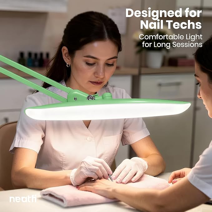 Neatfi XL LED Desk Lamp with Clamp, 2200 Lumens, 24W, 20-Inch Wide Head, Dimmable 4 Brightness Levels, Task Light for Home Office, Crafts, Workbench (Non-CCT, Midnight Green)