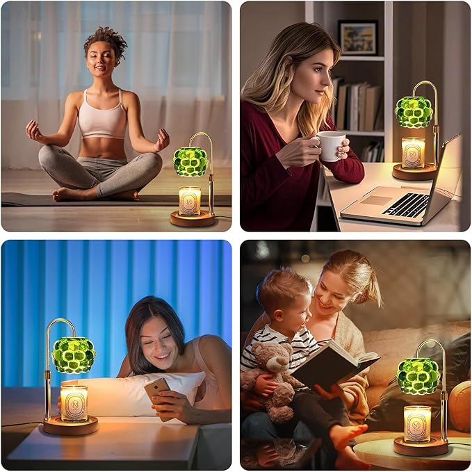 Candle Warmer Lamp with Timer Adjustable - Height Candle Warmer, Dimmer, Vintage Glass Wax Melting Lamps for Home Decor, for Candles in Jars with 2 Bulbs