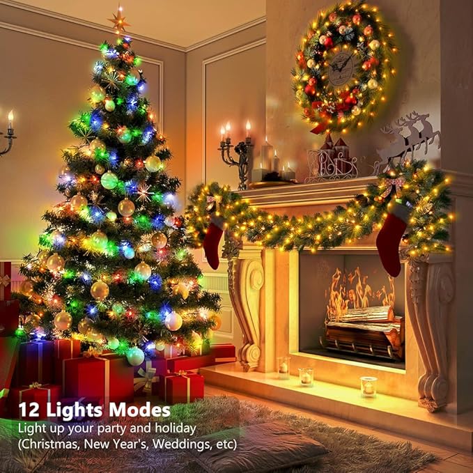 Battery Operated String Lights, 33ft 100 LED Warm White & Multicolor Fairy String Lights Battery Powered w/Remote & Timer for Indoor Outdoor Christmas Trees Decoration Bedroom Patio