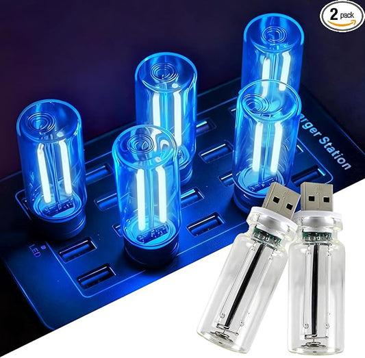 2 PCS USB Car Lights, Touch Dimmable Retro Mini Glass Bottle LED Ambient Night Light for Vehicle Interior, Bedroom, Hallway, Camping, Holiday and Party Decoration (Blue)