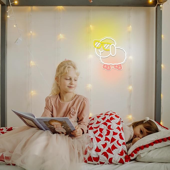Sheep Neon Sign for Wall Decor, Cute Cartoon Animal LED Light Up Sign, Dimmable Neon Wall Light for Kids Room, Bedroom, Living Room, Birthday & Kids Gifts