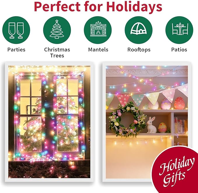 LAMPHOME 100 Count Multicolor Easter String Lights, 19.6FT Incandescent Mini Lights with White Wire, Indoor Decor for Easter, Christmas Tree, Garland, Birthday, Wedding & Festival Party