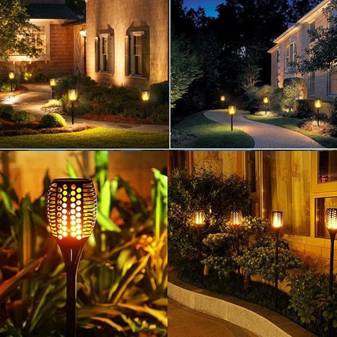 Solar Lights Outdoor, 2 Pack Torches Flame Garden Lights with Flickering Flames Outdoor Waterproof 96 LED Dusk to Dawn Auto On/Off Garden Lights Solar