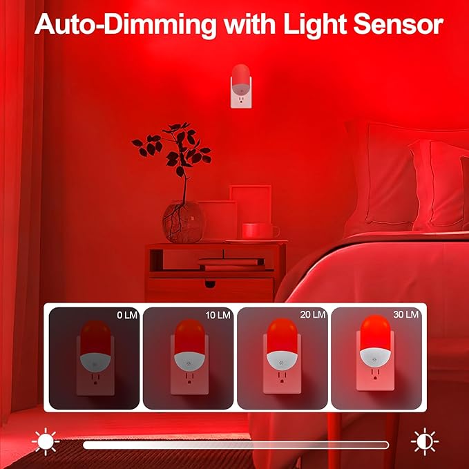 670nm Red & Amber Light Night Light Plug into Wall for Sleep[4 Pack] - Zero Blue Light, Dusk to Dawn Sensor Auto On/Off LED Red Night Light for Nursery Bedroom Bathroom