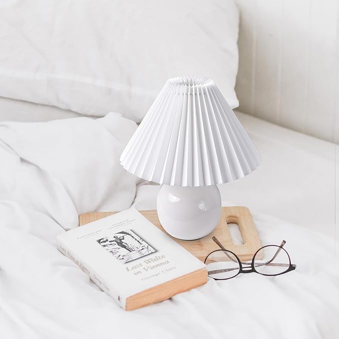 Korean Pleated Table Lamp Ins DIY Ceramic Table Lamps for Living Room Home Deco Cute Lamp with Tricolor Led Bulb Beside Lamp…