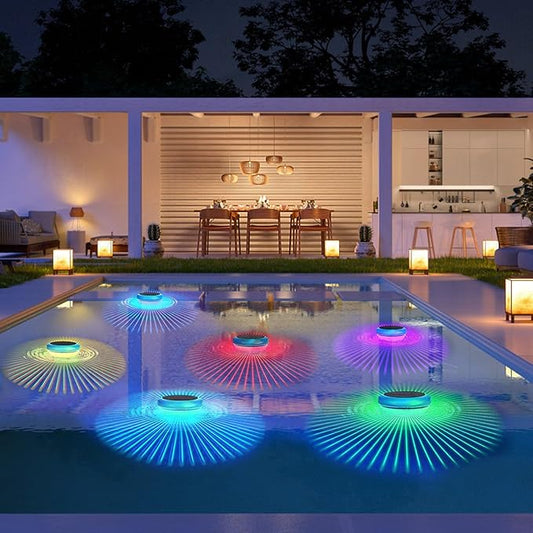 2Pcs Solar Floating Pool Lights, RGB Color Changing Pool Floating Light, IP65 Waterproof Rechargeable LED Lights for Pools, Hot Tubs, Fountain