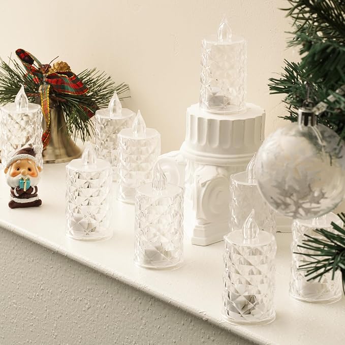 12 Pack Flameless Candles, Battery Operated with 200+ Hour Runtime, Realistic Crystal Type LED Lights for Dining Table, Valentine‘s Day, Halloween, Christmas Home Decor