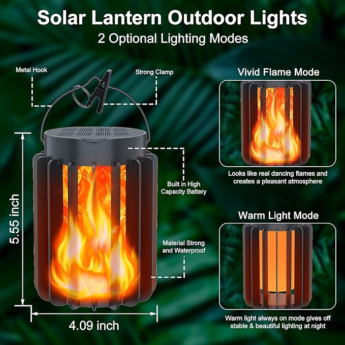 Solar Lantern Outdoor Lights 4 Pack, Upgraded Flickering Flame Solar Lanterns Lights Outdoor Waterproof, Hanging Lantern Decorative, Solar Powered Lanterns for Yard Patio Path Garden Decor