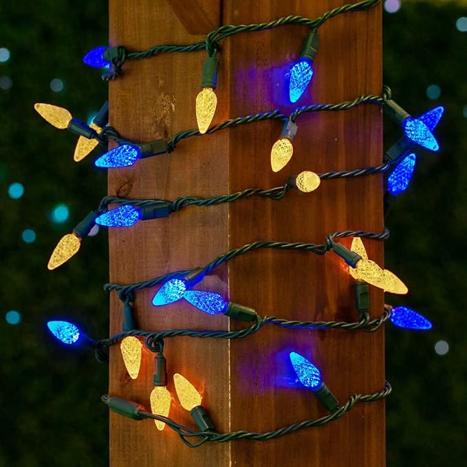 Novelty Lights 24FT 70 LED C6 Christmas String Lights, Outdoor Tree Commercial Grade Permanent Decorations (Blue/Yellow)