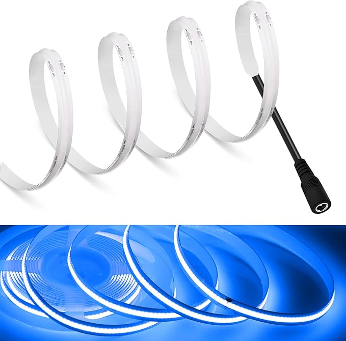 MDee】COB LED Strip Lights Blue 1.64ft/0.5m DC Powered DC12V Flexible LED Tape Lights with DC Connector CRI 90+ 800LM/m 320LEDs/m for Indoor and Outdoor Décor（Blue1.64ft/0.5m）