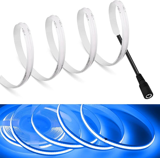 MDee】COB LED Strip Lights Blue 8.2ft/2.5m DC Powered DC12V Flexible LED Tape Lights with DC Connector CRI 90+ 800LM/m 320LEDs/m for Indoor and Outdoor Décor（Blue8.2ft/2.5m）