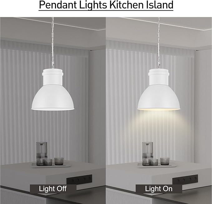 BoostArea White Pendant Lights Kitchen Island, 10.6" Large Metal Shade and 70.9'' Adjustable Height, Modern Pendant Lighting Fixtures,Farmhouse Hanging Pendant Light for Kitchen Island/Bar,No E26 Bulb