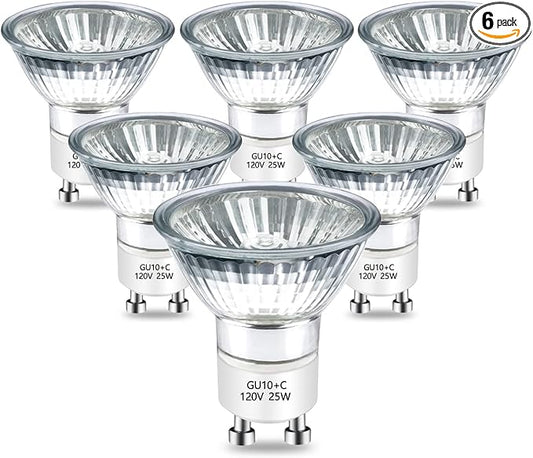 GU10 Halogen Bulb 120v 25W Halogen Light Bulbs, 2800k Warm White gu10 Dimmable for Candle Warmer, Scent Wax Burner, Fragrance Melt, Warming Bulb Pack of 6