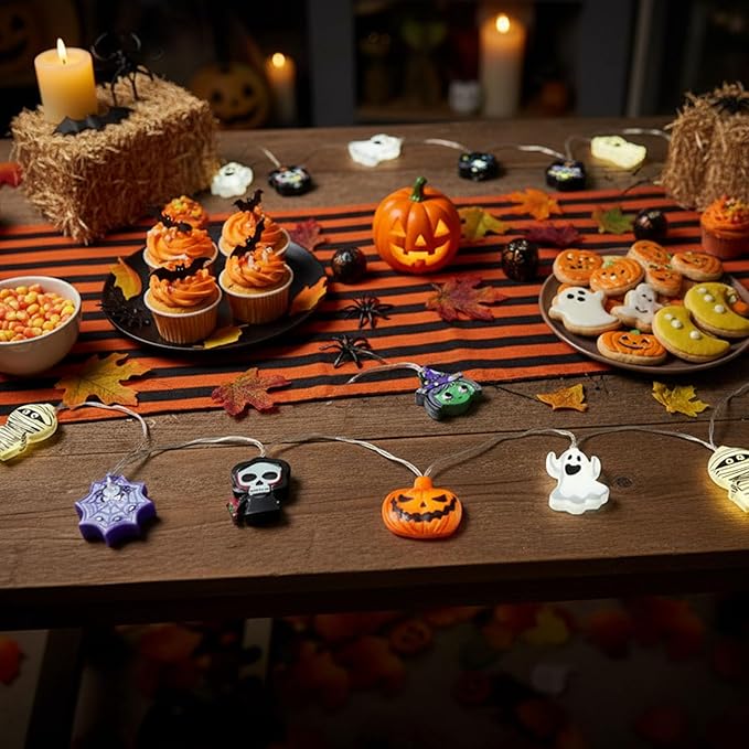 Halloween String Lights, 4.9Ft 10 LED Fall Fairy Lights Skull String Lights Halloween Decor Autumn Light Battery Optional 2 Flashing Modes Cute Lights 2026 Indoor Outdoor Decor for Home Yard Patio