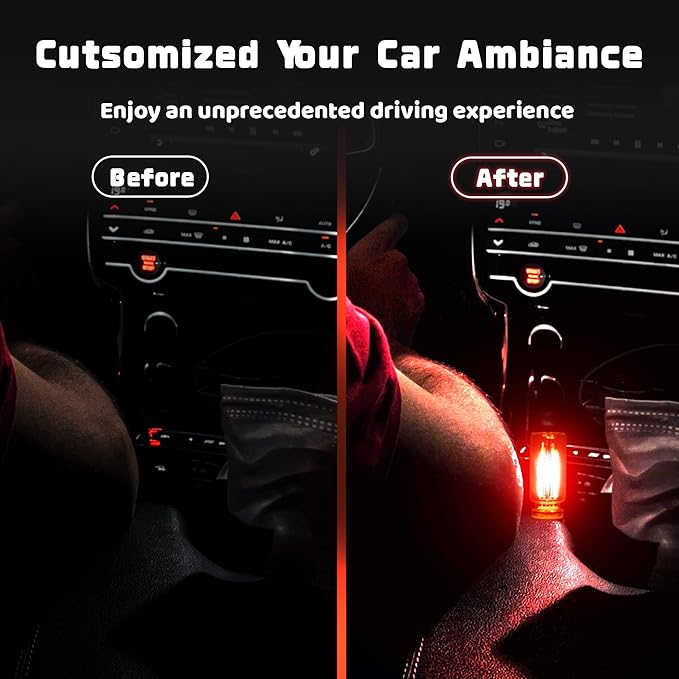 Touch Adjustment Retro Car Lamps, Battery & USB Charging Interior Atmosphere Bulb, Touch Dimmable Indoor Decorative Mini Neon Night Lights for Bedroom, Camping, Holiday, No Pole dimming (Red, 2Pack)