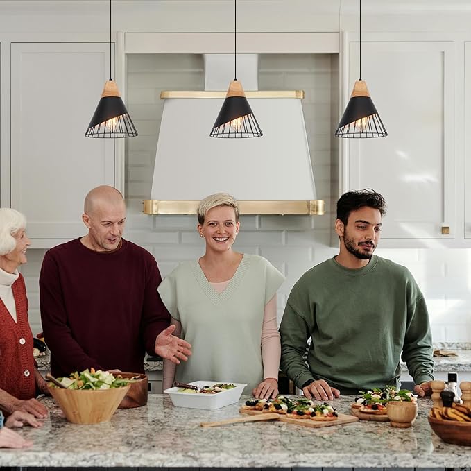 Black Pendant Light, 3 Packs 9.4inch Farmhouse Pendant Light, Kitchen Pendant Lights, Black Pendant Lights Kitchen Island for Living Room, Bar, Bedroom, Office