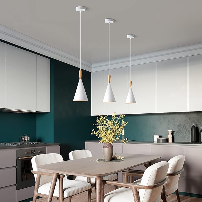 KCO Lighting Farmhouse Cone Pendant Light 3 Pack White Modern Barn Ceiling Pendant Lighting Fixture 1-Light Mini Vintage Pendant Lights Kitchen Island Dining Room Lighting