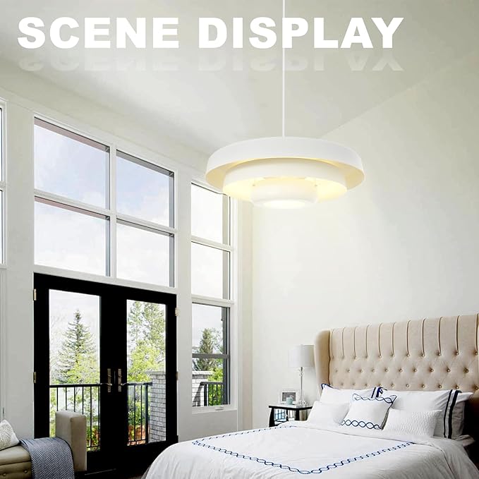 Large White Pendant Light, 17.7" Adjustable Mid Century Modern Chandelier with 3-Layer Shade for Kitchen Island, Dining Room, Retro Industrial Ceiling Fixture