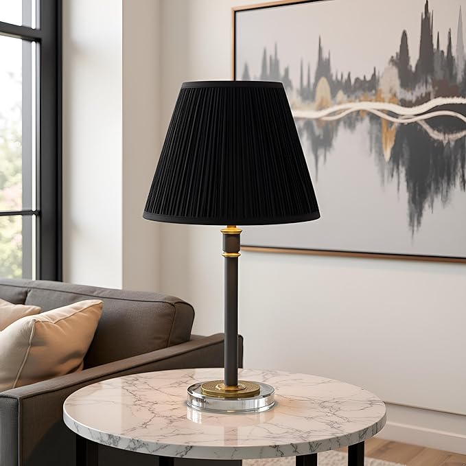 Aspen Creative 33054, Hardback Empire Transitional Spider Lamp Shade, Mushroom Pleated Black, 7" Top x 13" Bottom x 10" Slant